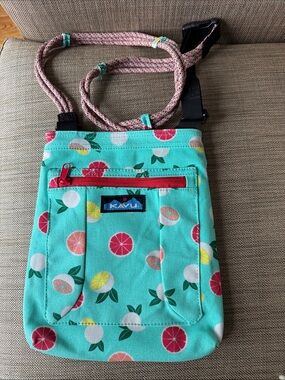 Kavu Aqua Citrus Crossbody Bag with Pink Accents